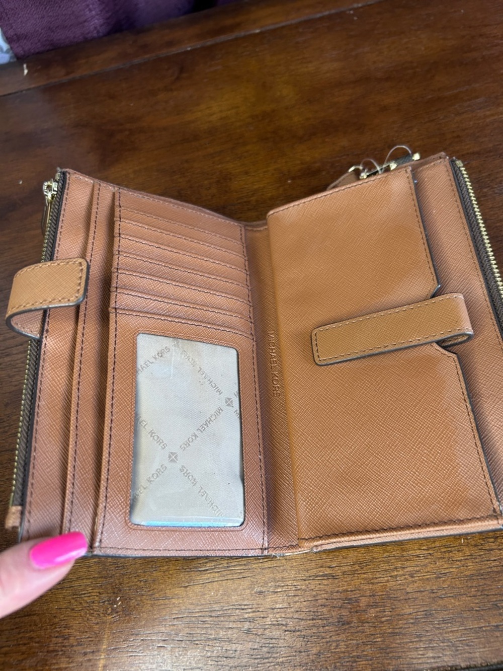 Michael Kors Wristlet Wallet Brown Logo | Zip Around | Card Holder |Wrist Strap - Picture 4 of 10